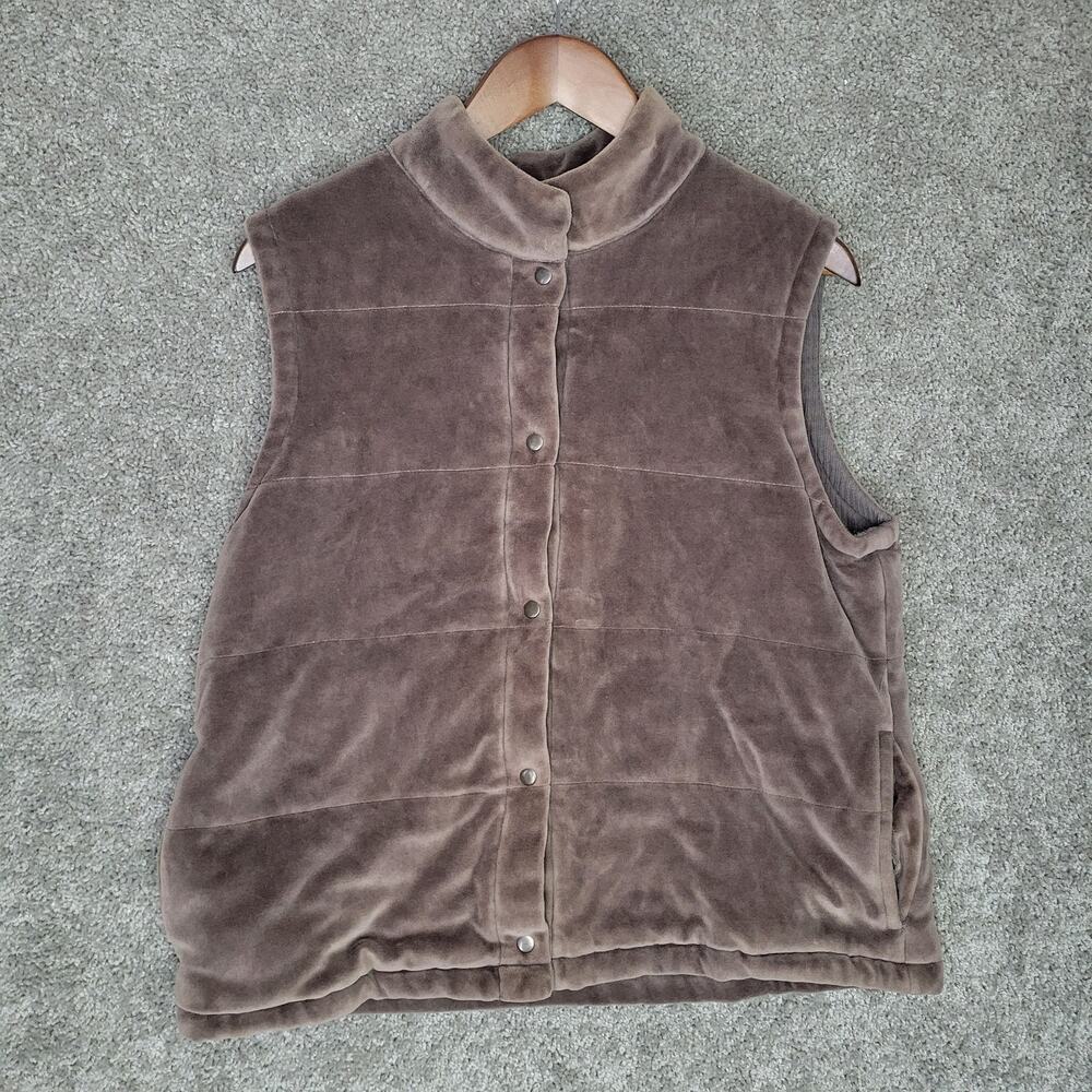 J Jill Brown Velvet Button Down Quilted Vest Womens Size L
